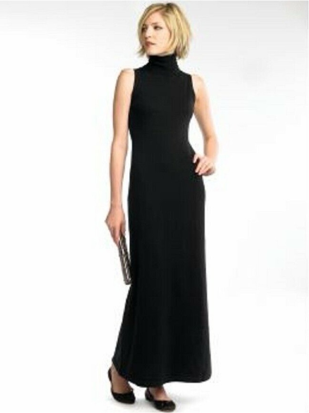 100% Cashmere Banana Republic Sleeveless Turtleneck Maxi Dress in Black